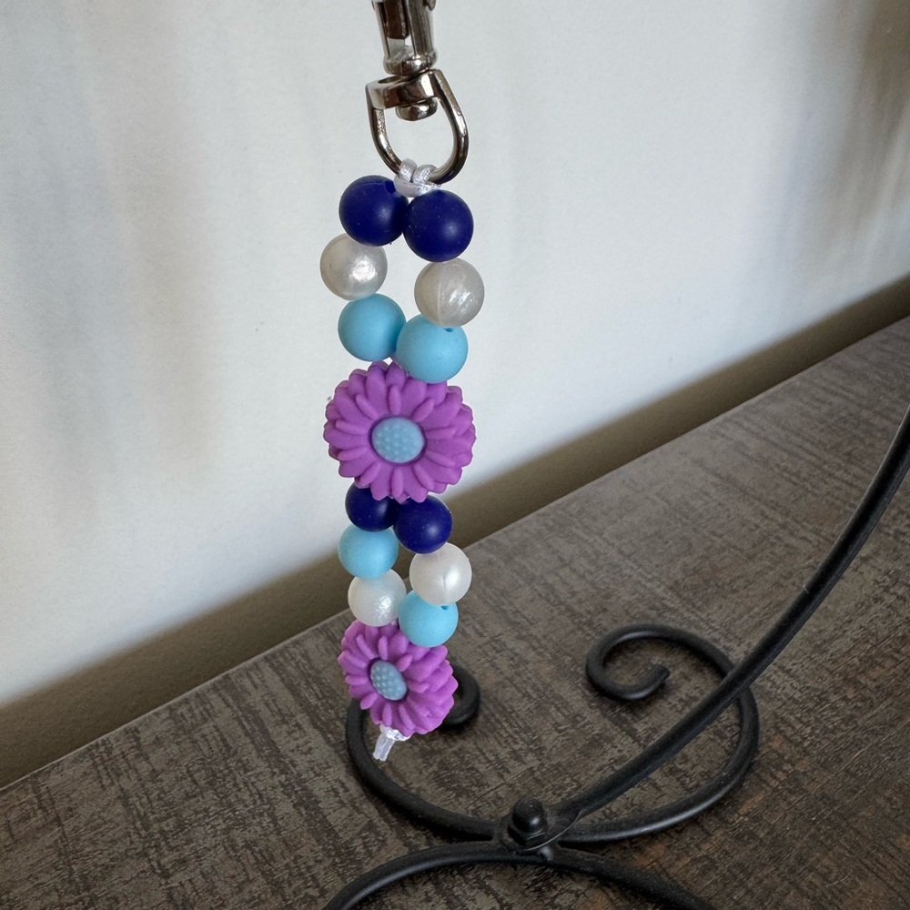 Daisy Keychain – Purple & Blue Beaded Charm - NWOT